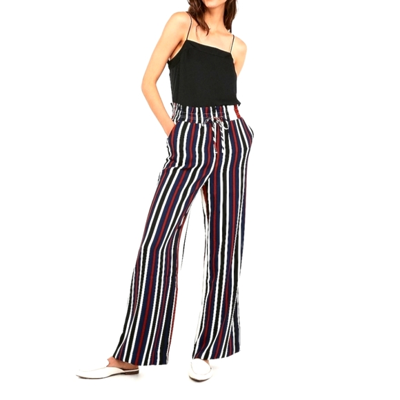 Express Pants - Express Super High Waisted, Wide Leg Striped Pants